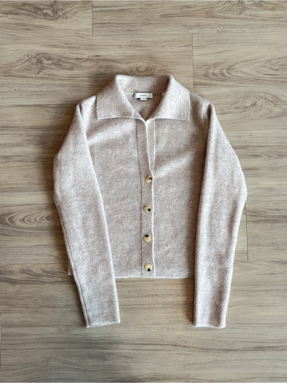 NWOT Vince Minimalist Luxury 100% Cashmere Cream Beige Polo Cardigan Sweater - Picture 5 of 10